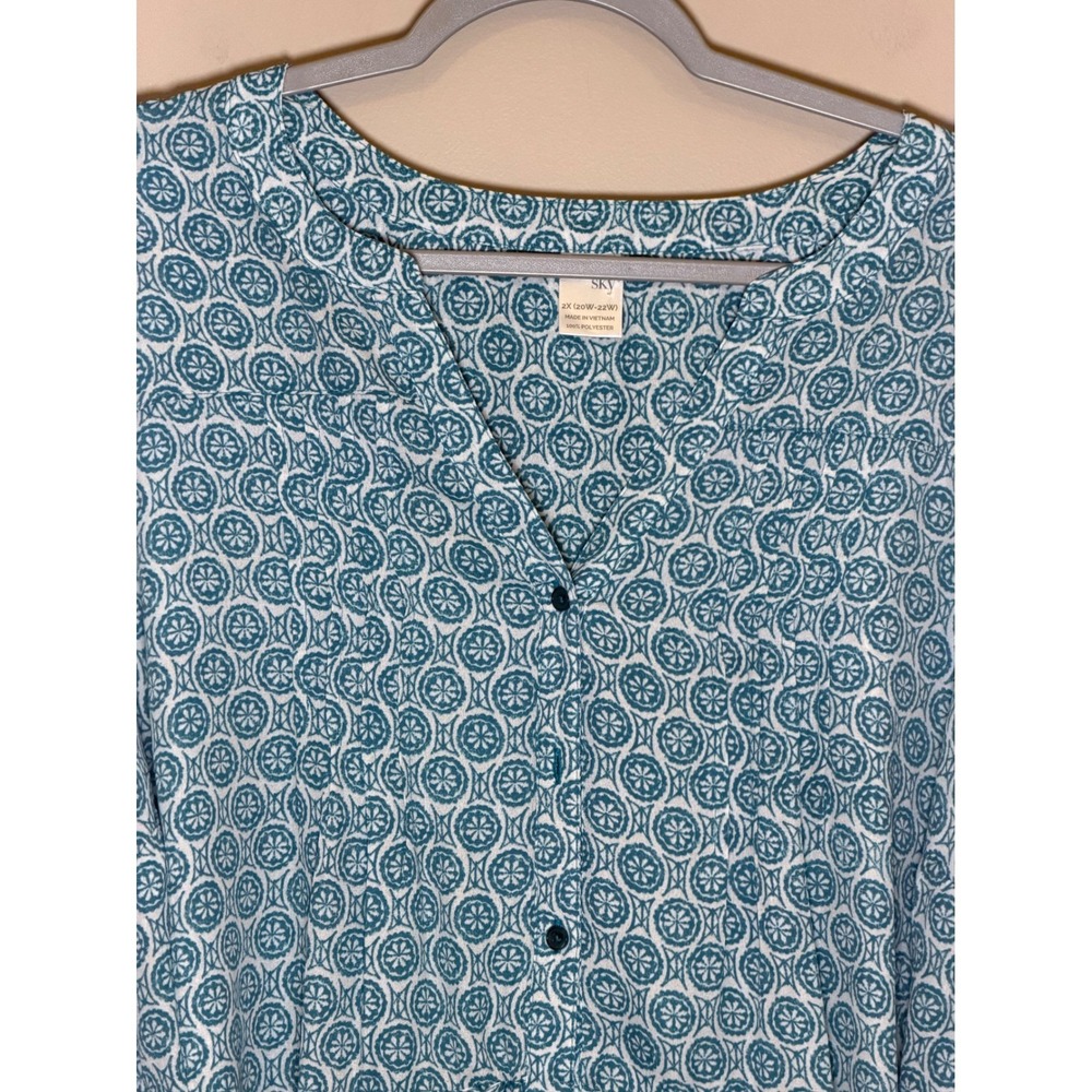 Terra & Sky Womens Top Blue 2X Boho Peplum Medallion Print Blouse Casual Office - Picture 4 of 8